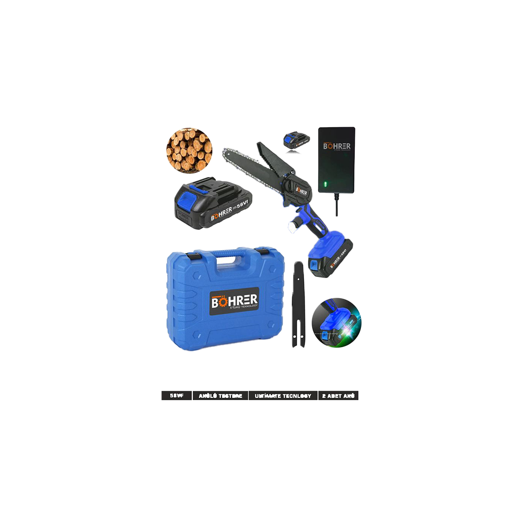 BÖHRER 58 Vf 5ah Blue Brushless 20 Cm Pala Çift Akülü Şarjlı Dal Budama Testeresi Dal Budama Makinesi